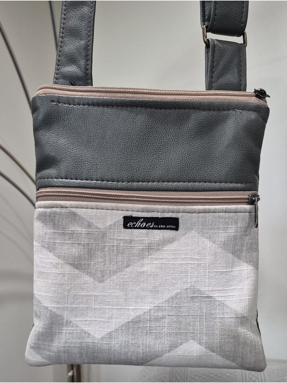 Echoes in the Attic Gray Vegan Leather Crossbody Zipster Bag